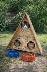 Melada Kedi Evi Dış Ortam Uygun Ahşap Kedi Evi OSB 78x76x35 cm