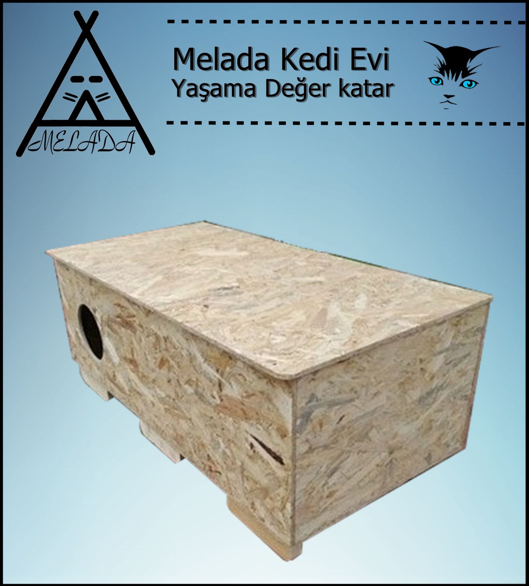 Melada Kedi Evi Dış Ortam Uygun Ahşap Kedi Evi OSB 100x50x40 cm