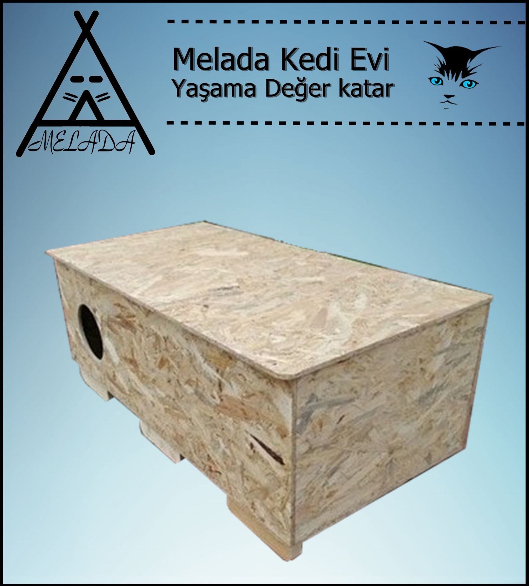 Melada Kedi Evi Dış Ortam Uygun Ahşap Kedi Evi OSB 100x50x40 cm