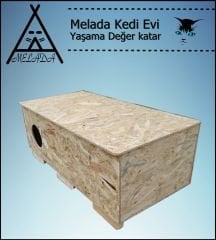 Melada Kedi Evi Dış Ortam Uygun Ahşap Kedi Evi OSB 100x50x40 cm