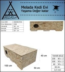 Melada Kedi Evi Dış Ortam Uygun Ahşap Kedi Evi OSB 100x50x40 cm
