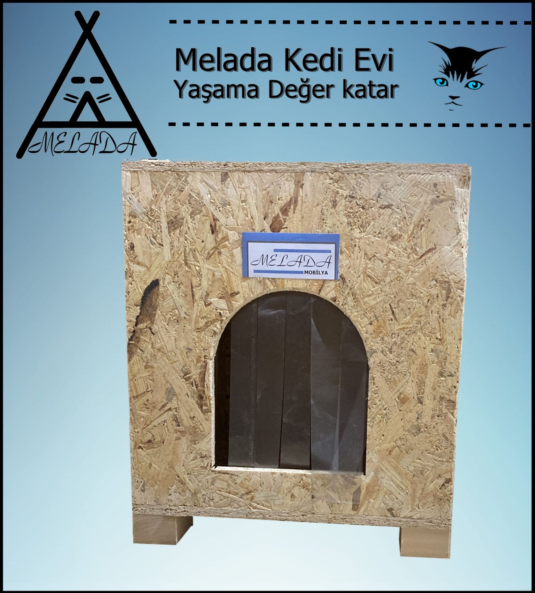 Melada Kedi Evi Dış Ortam Uygun Ahşap Kedi Evi OSB 40x37x34 cm