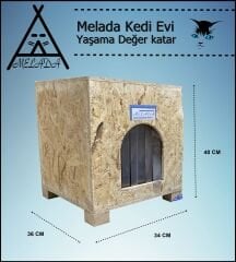 Melada Kedi Evi Dış Ortam Uygun Ahşap Kedi Evi OSB 40x37x34 cm