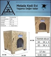 Melada Kedi Evi Dış Ortam Uygun Ahşap Kedi Evi OSB 40x37x34 cm
