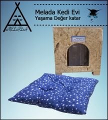 Melada Kedi Evi Dış Ortam Uygun Ahşap Kedi Evi OSB Minderli 40x37x34 cm