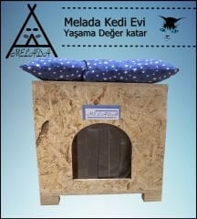 Melada Kedi Evi Dış Ortam Uygun Ahşap Kedi Evi OSB Minderli 40x37x34 cm
