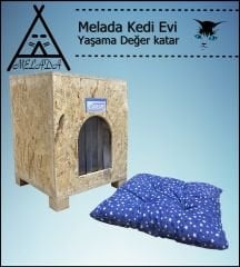 Melada Kedi Evi Dış Ortam Uygun Ahşap Kedi Evi OSB Minderli 40x37x34 cm