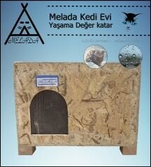 Melada Kedi Evi Dış Ortam Uygun Ahşap Kedi Evi OSB 61x41x36 cm
