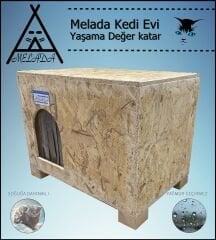 Melada Kedi Evi Dış Ortam Uygun Ahşap Kedi Evi OSB 61x41x36 cm