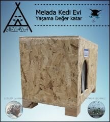 Melada Kedi Evi Dış Ortam Uygun Ahşap Kedi Evi OSB 61x41x36 cm