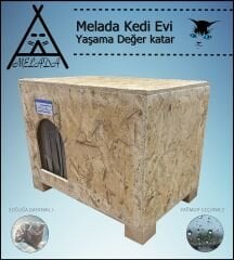 Melada Kedi Evi Dış Ortam Uygun Ahşap Kedi Evi OSB 61x41x36 cm