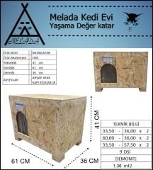 Melada Kedi Evi Dış Ortam Uygun Ahşap Kedi Evi OSB 61x41x36 cm