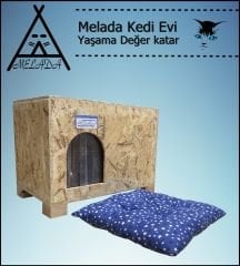 Melada Kedi Evi Dış Ortam Uygun Ahşap Kedi Evi OSB Minderli 61x41x36 cm