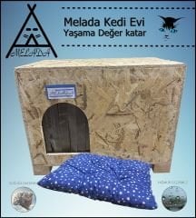 Melada Kedi Evi Dış Ortam Uygun Ahşap Kedi Evi OSB Minderli 61x41x36 cm