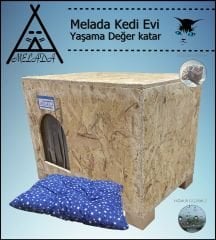 Melada Kedi Evi Dış Ortam Uygun Ahşap Kedi Evi OSB Minderli 61x41x36 cm