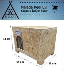 Melada Kedi Evi Dış Ortam Uygun Ahşap Kedi Evi OSB Minderli 61x41x36 cm