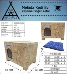 Melada Kedi Evi Dış Ortam Uygun Ahşap Kedi Evi OSB Minderli 61x41x36 cm