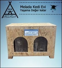 Melada Kedi Evi Dış Ortam Uygun Ahşap Kedi Evi Double OSB 61x41x36 cm