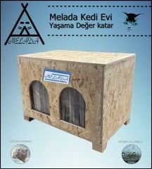 Melada Kedi Evi Dış Ortam Uygun Ahşap Kedi Evi Double OSB 61x41x36 cm