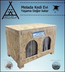 Melada Kedi Evi Dış Ortam Uygun Ahşap Kedi Evi Double OSB 61x41x36 cm
