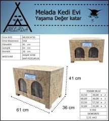 Melada Kedi Evi Dış Ortam Uygun Ahşap Kedi Evi Double OSB 61x41x36 cm