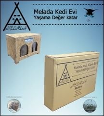 Melada Kedi Evi Dış Ortam Uygun Ahşap Kedi Evi Double OSB Minderli 61x41x36 cm