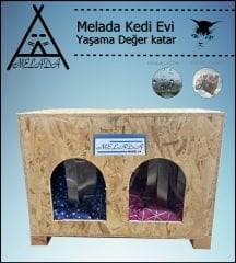 Melada Kedi Evi Dış Ortam Uygun Ahşap Kedi Evi Double OSB Minderli 61x41x36 cm
