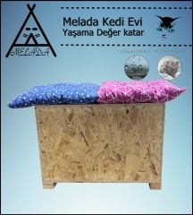 Melada Kedi Evi Dış Ortam Uygun Ahşap Kedi Evi Double OSB Minderli 61x41x36 cm
