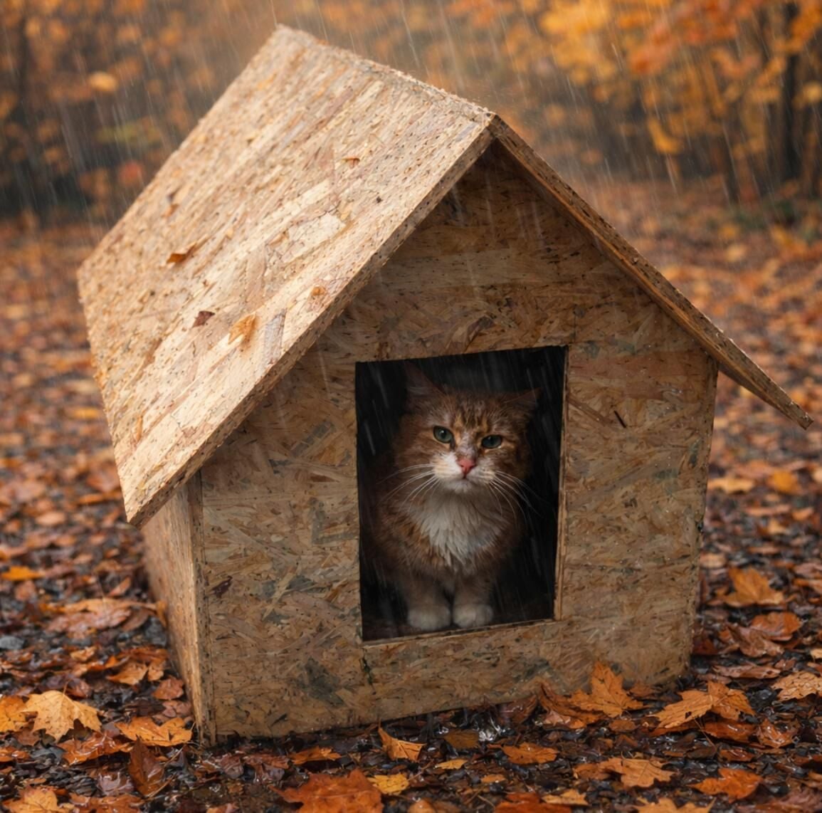 Melada Kedi Evi Dış Ortam Uygun Ahşap Kedi Evi OSB 46x34x34 cm