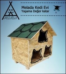 Melada Kedi Evi Dış Ortam Uygun Ahşap Kedi Evi OSB 58x58x40 cm