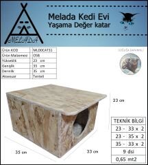 Melada Kedi Evi Dış Ortam Uygun Ahşap Kedi Evi OSB 35x33x23 cm