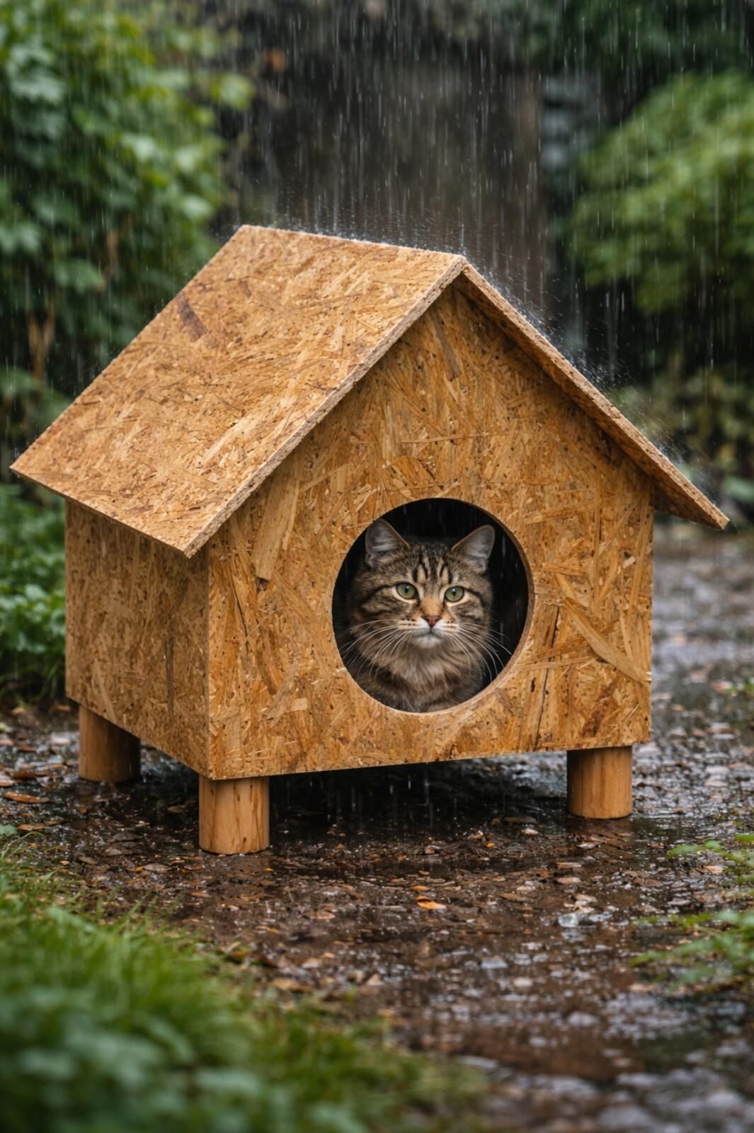 Melada Kedi Evi Dış Ortam Uygun Ahşap Kedi Evi OSB 55x40x40 cm