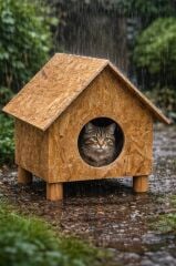 Melada Kedi Evi Dış Ortam Uygun Ahşap Kedi Evi OSB 55x40x40 cm