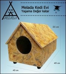 Melada Kedi Evi Dış Ortam Uygun Ahşap Kedi Evi OSB 55x40x40 cm