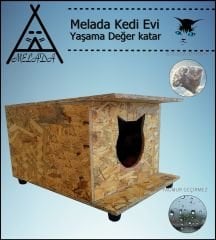 Melada Kedi Evi Dış Ortam Uygun Ahşap Kedi Evi OSB 47x36x25 cm