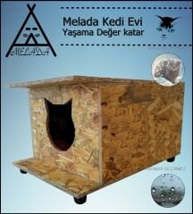 Melada Kedi Evi Dış Ortam Uygun Ahşap Kedi Evi OSB 47x36x25 cm
