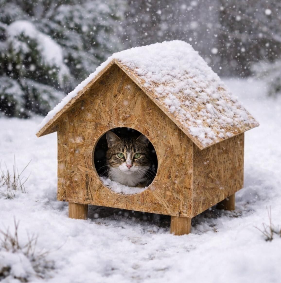 Melada Kedi Evi Dış Ortam Uygun Ahşap Kedi Evi OSB 44x36x32 cm