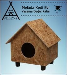Melada Kedi Evi Dış Ortam Uygun Ahşap Kedi Evi OSB 44x36x32 cm