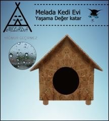 Melada Kedi Evi Dış Ortam Uygun Ahşap Kedi Evi OSB 44x36x32 cm