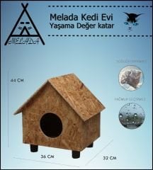 Melada Kedi Evi Dış Ortam Uygun Ahşap Kedi Evi OSB 44x36x32 cm