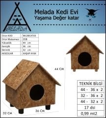 Melada Kedi Evi Dış Ortam Uygun Ahşap Kedi Evi OSB 44x36x32 cm