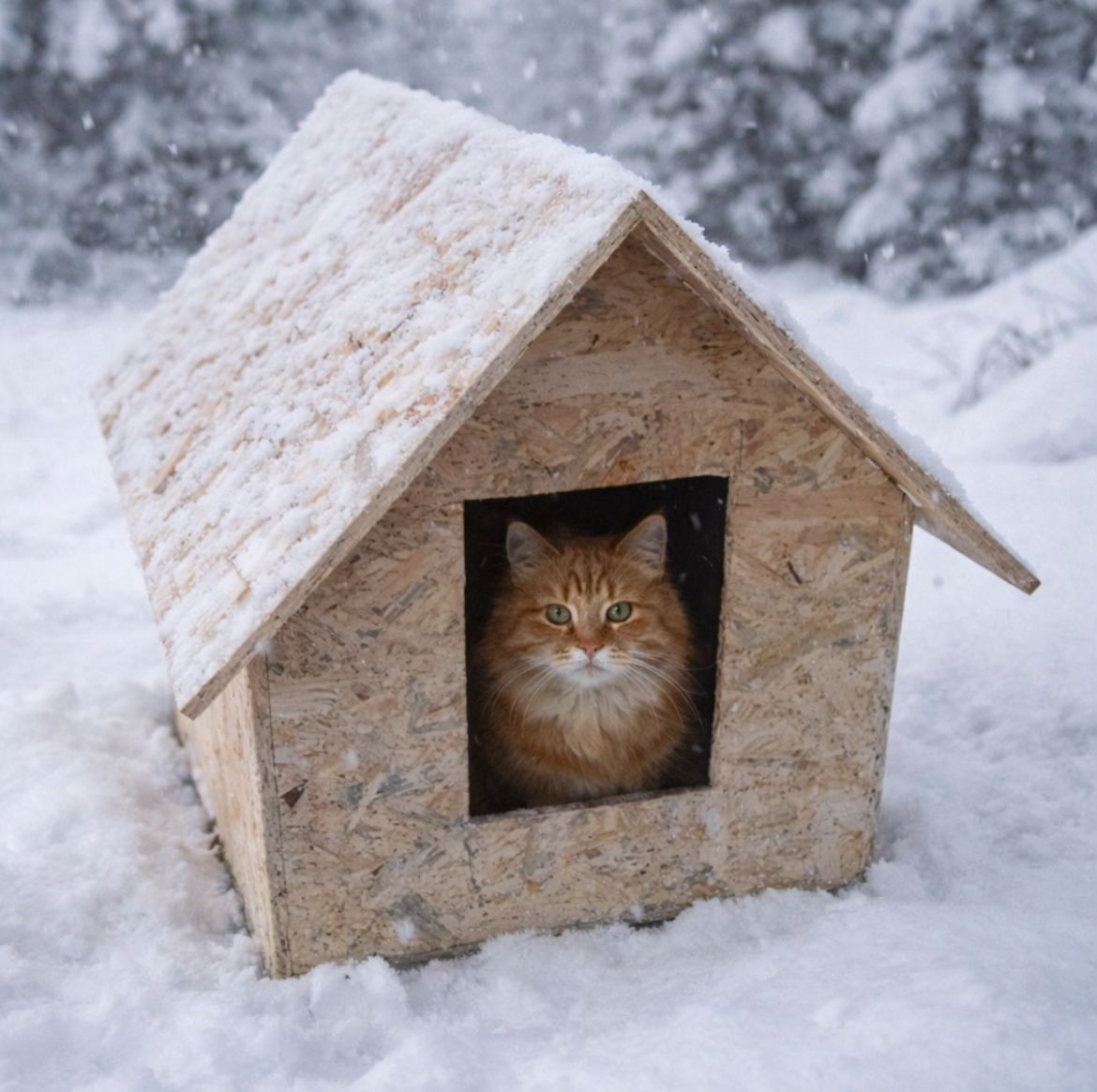 Melada Kedi Evi Dış Ortam Uygun Ahşap Kedi Evi OSB 50x50x35 cm