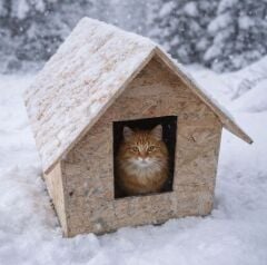 Melada Kedi Evi Dış Ortam Uygun Ahşap Kedi Evi OSB 50x50x35 cm