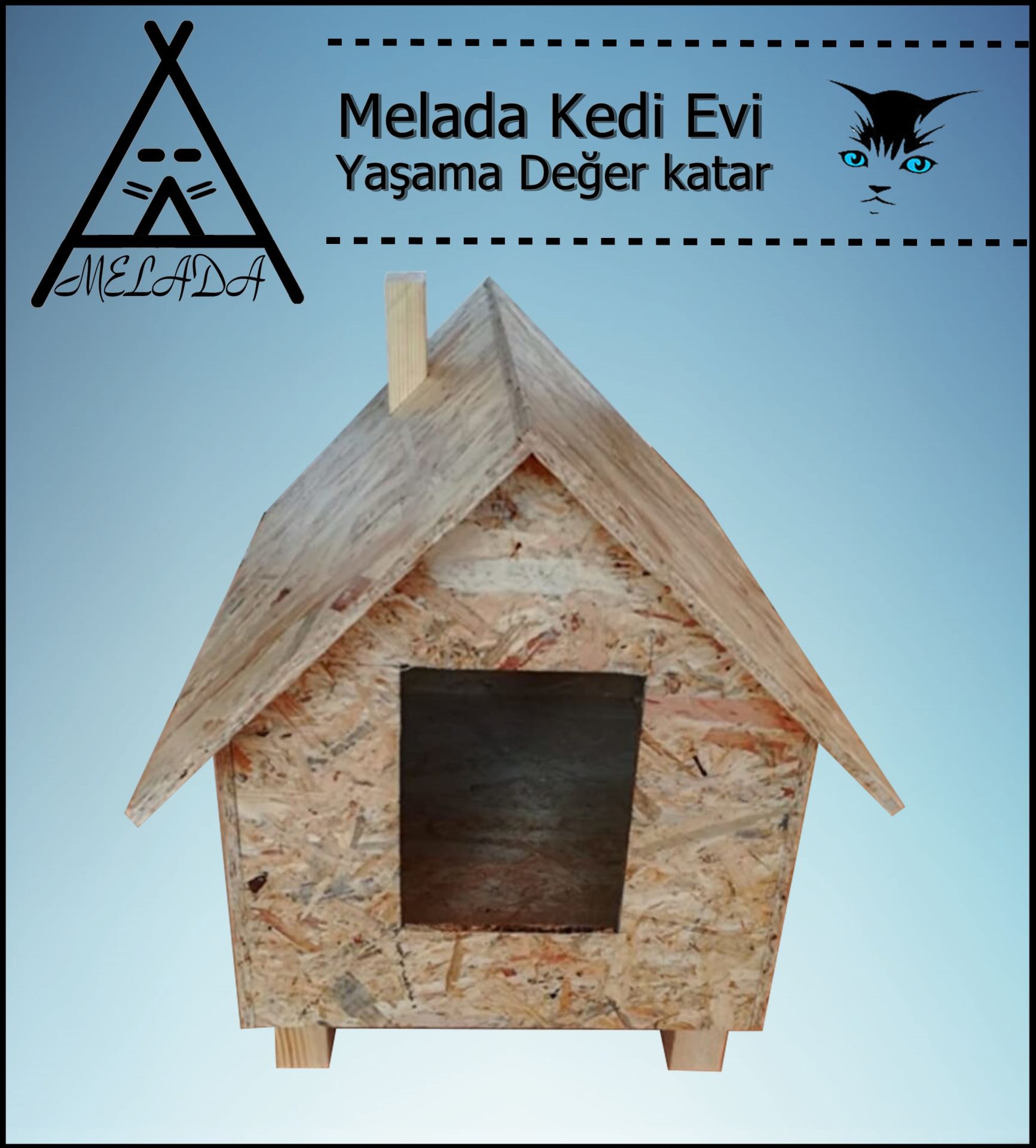 Melada Kedi Evi Dış Ortam Uygun Ahşap Kedi Evi OSB 50x50x35 cm