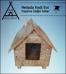 Melada Kedi Evi Dış Ortam Uygun Ahşap Kedi Evi OSB 50x50x35 cm