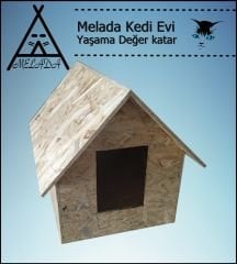 Melada Kedi Evi Dış Ortam Uygun Ahşap Kedi Evi OSB 50x50x35 cm