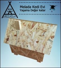 Melada Kedi Evi Dış Ortam Uygun Ahşap Kedi Evi OSB 50x50x35 cm