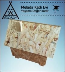 Melada Kedi Evi Dış Ortam Uygun Ahşap Kedi Evi OSB 50x50x35 cm