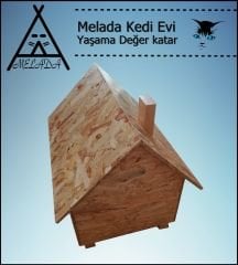 Melada Kedi Evi Dış Ortam Uygun Ahşap Kedi Evi OSB 50x50x35 cm