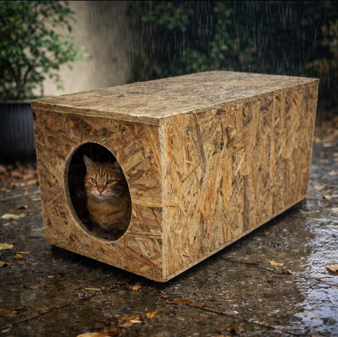 Melada Kedi Evi Dış Ortam Uygun Ahşap Kedi Evi OSB 60x40x40 cm